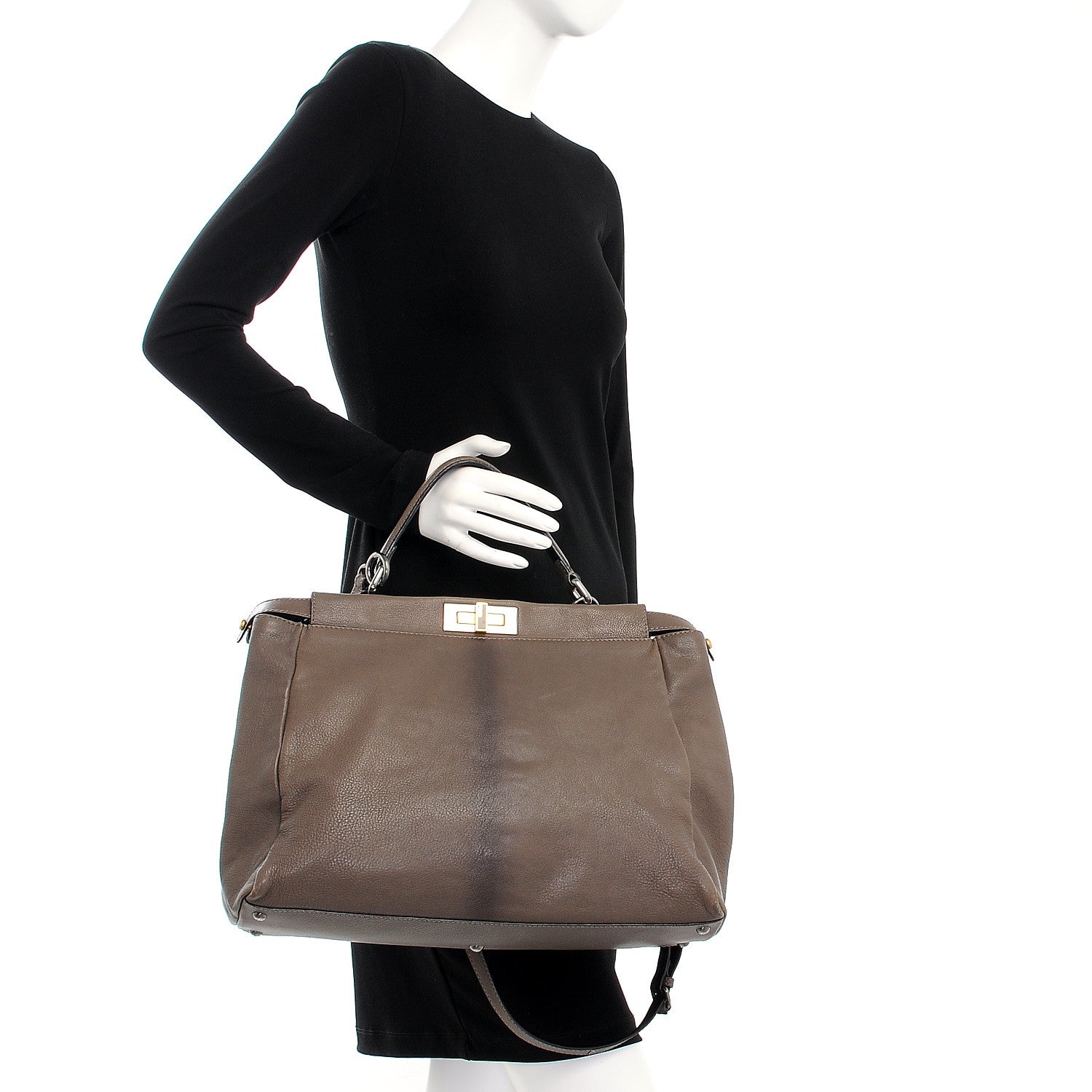 Fendi Goatskin Zucca Large Peekaboo Iconic Satchel Taupe Tobacco Moro 3 of 14