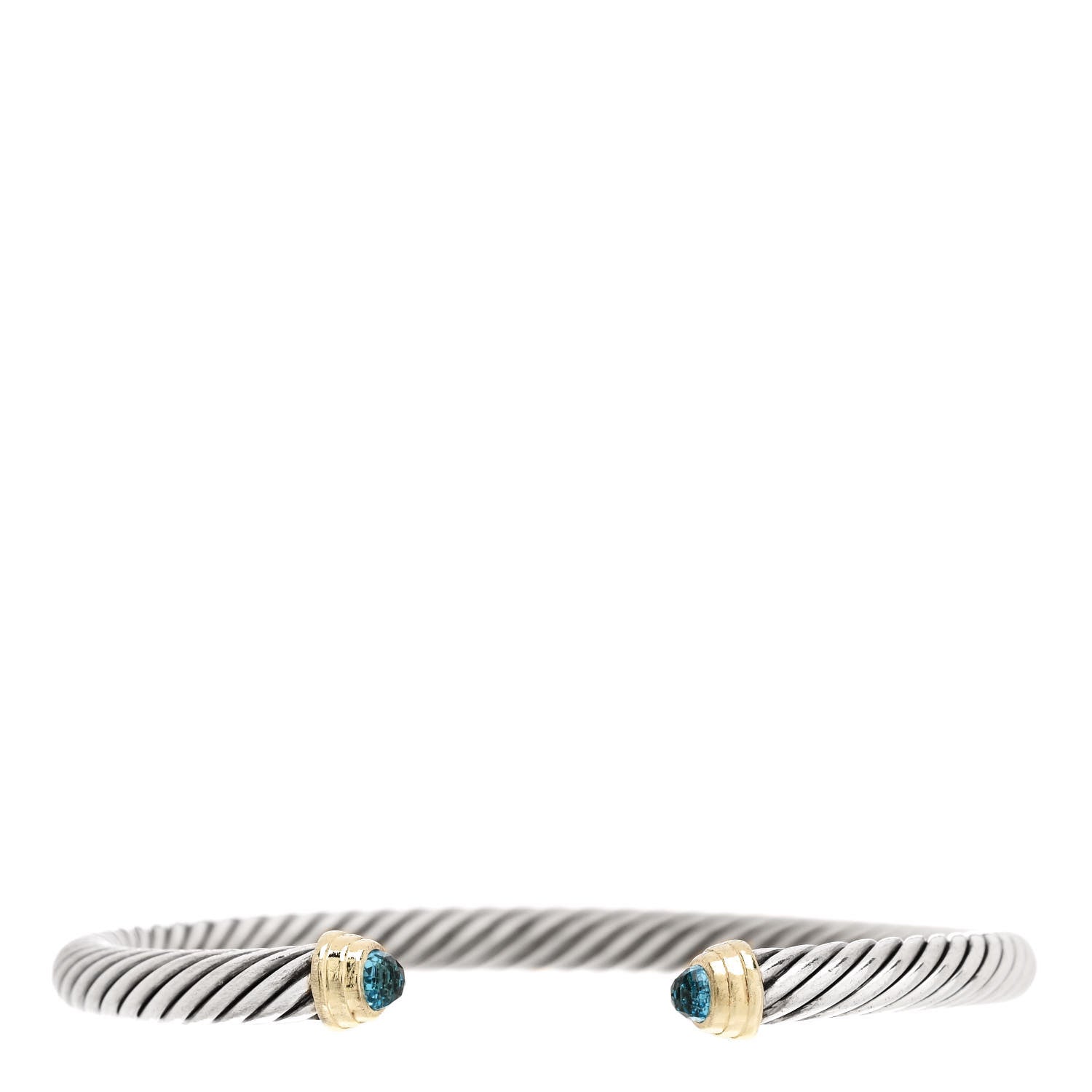 David Yurman Sterling Silver 14K Yellow Gold Blue Topaz 4mm Cable Kids Birthstone Bracelet 1 of 3