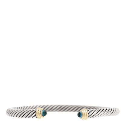 David Yurman Sterling Silver 14K Yellow Gold Blue Topaz 4mm Cable Kids Birthstone Bracelet 1 of 3