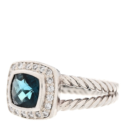 David Yurman Sterling Silver Diamond Hampton Blue Topaz 7mm Petite Albion Ring 52 6 3 of 5