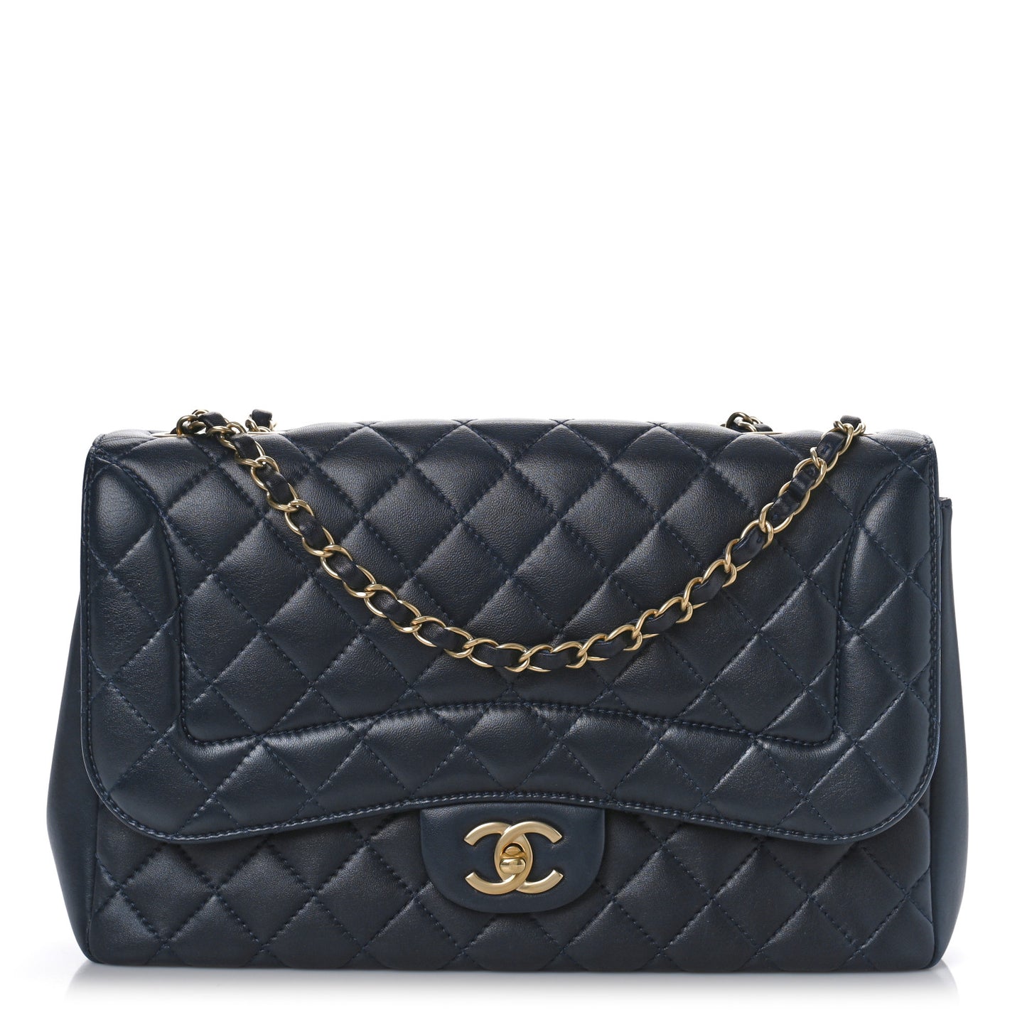 Lambskin Quilted Jumbo Mademoiselle Chic Flap Navy