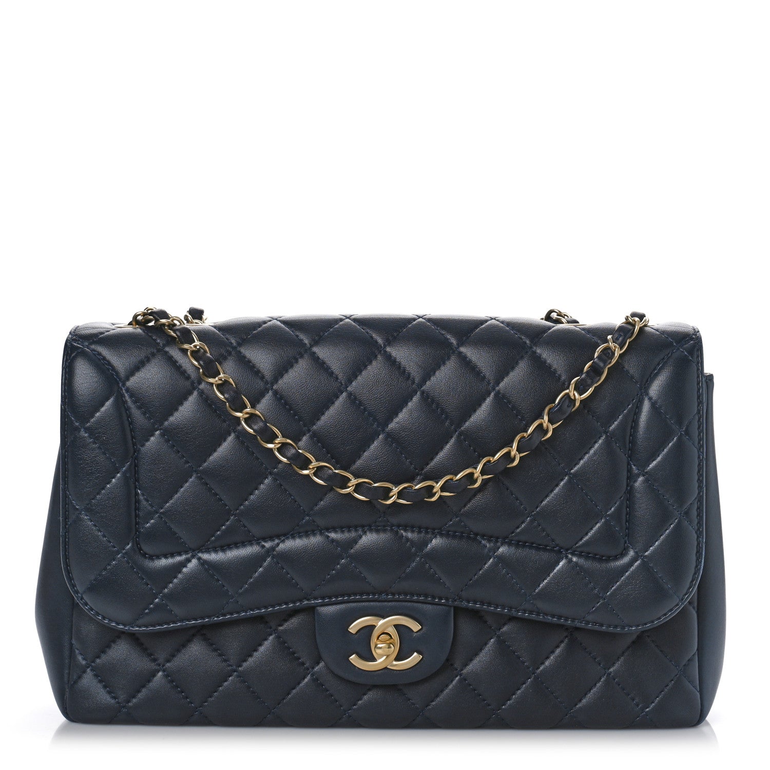 Chanel Lambskin Quilted Jumbo Mademoiselle Chic Flap Navy 2 of 9