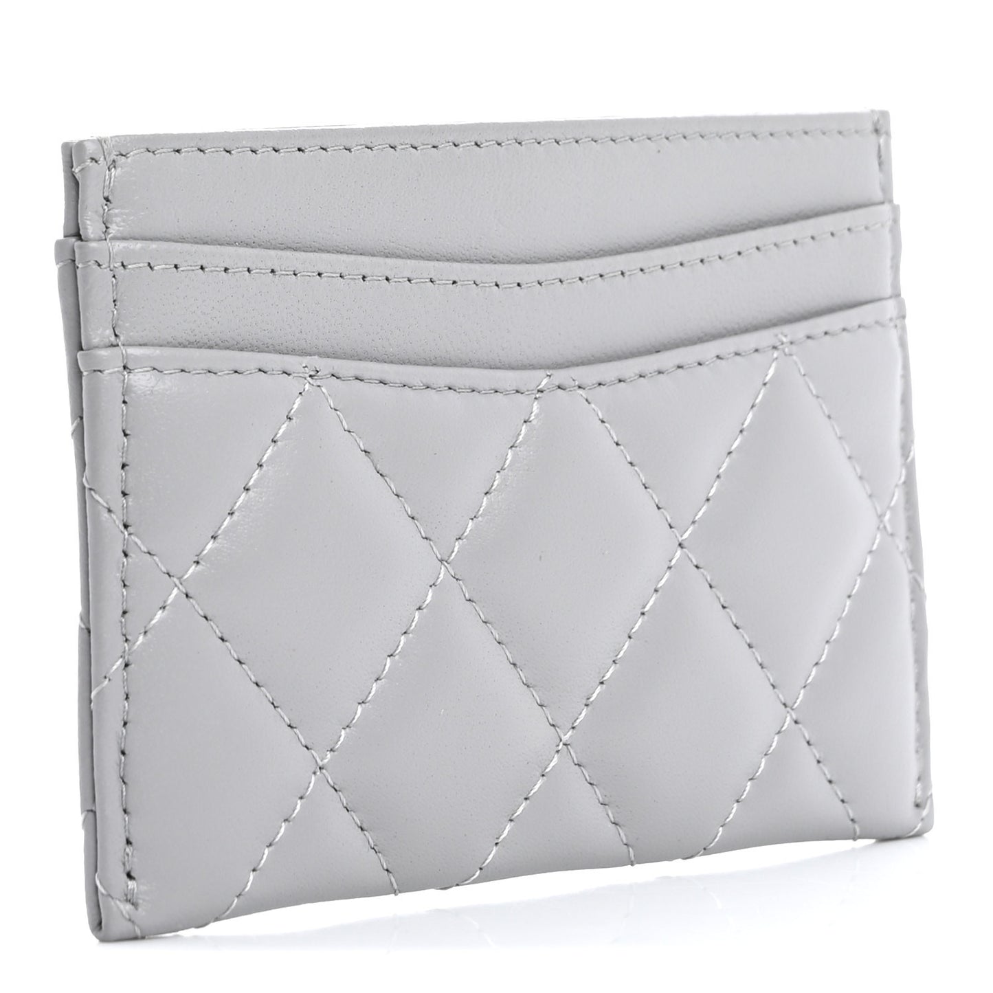 Lambskin Quilted Card Holder Grey