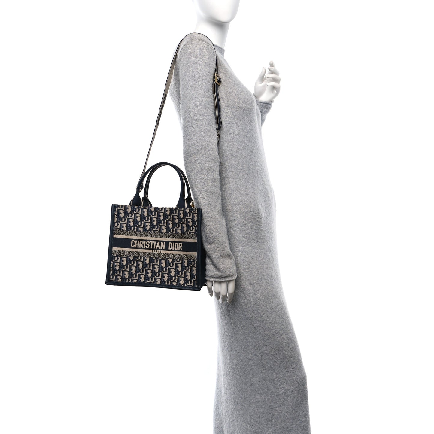 Oblique Calfskin Small Book Tote With Strap Blue Multicolor