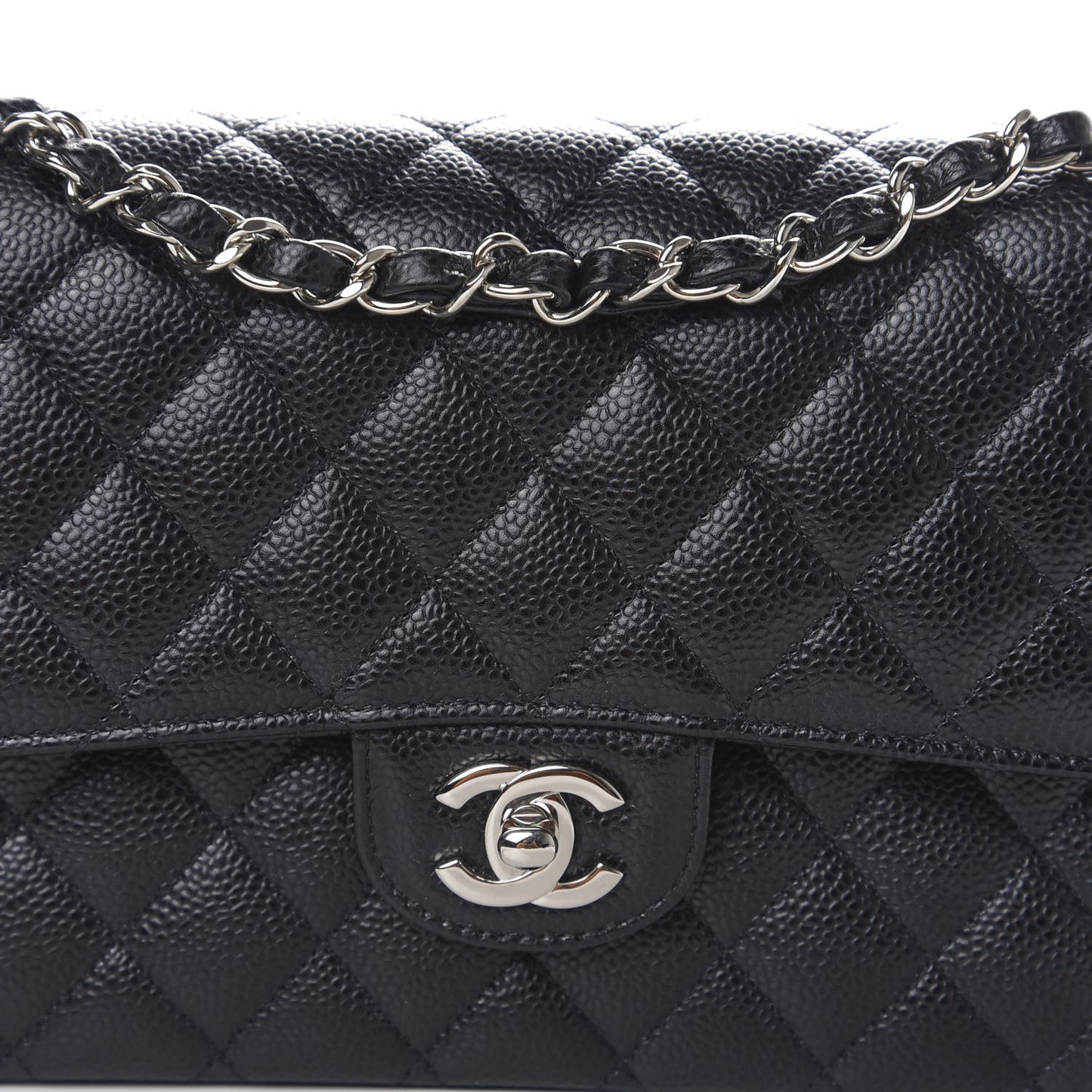 Caviar Quilted Medium Double Flap Black