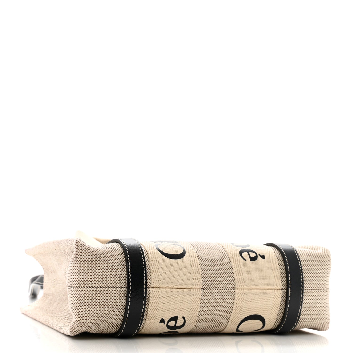 Chloe Cotton Calfskin Small Woody Ribbon Tote With Strap White Navy 4 of 12