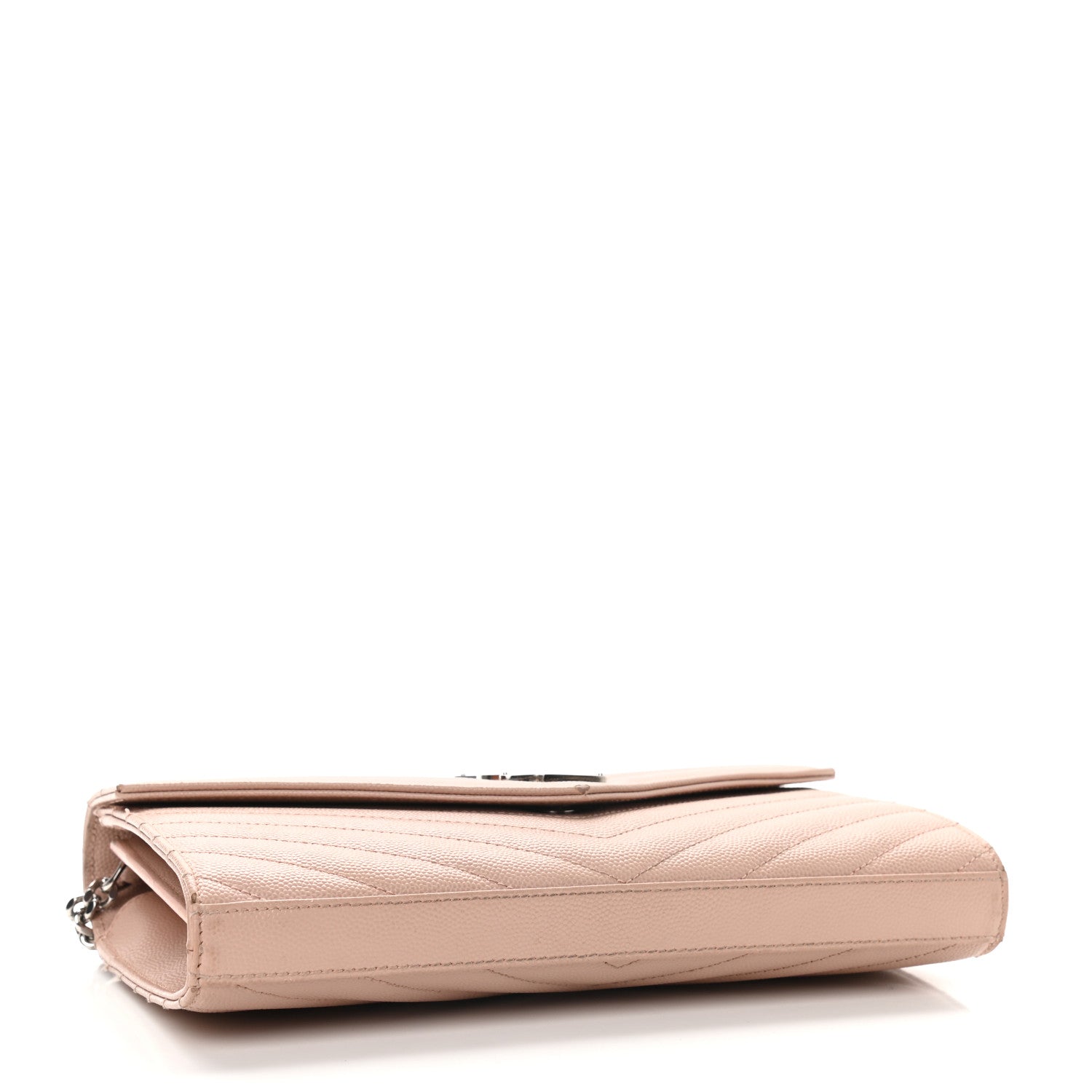 Saint Laurent Grain De Poudre Matelasse Chevron Monogram Chain Wallet Pale Pink 4 of 12