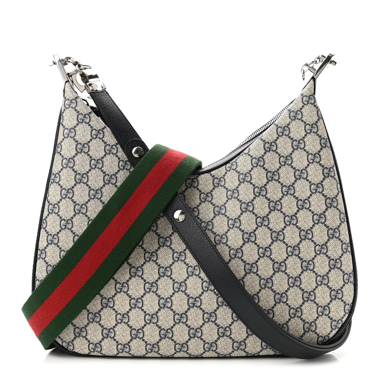 GG Supreme Monogram Textured Calfskin Web Large Attache Shoulder Bag Beige Blue