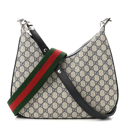 Gucci GG Supreme Monogram Textured Calfskin Web Large Attache Shoulder Bag Beige Blue 1 of 10