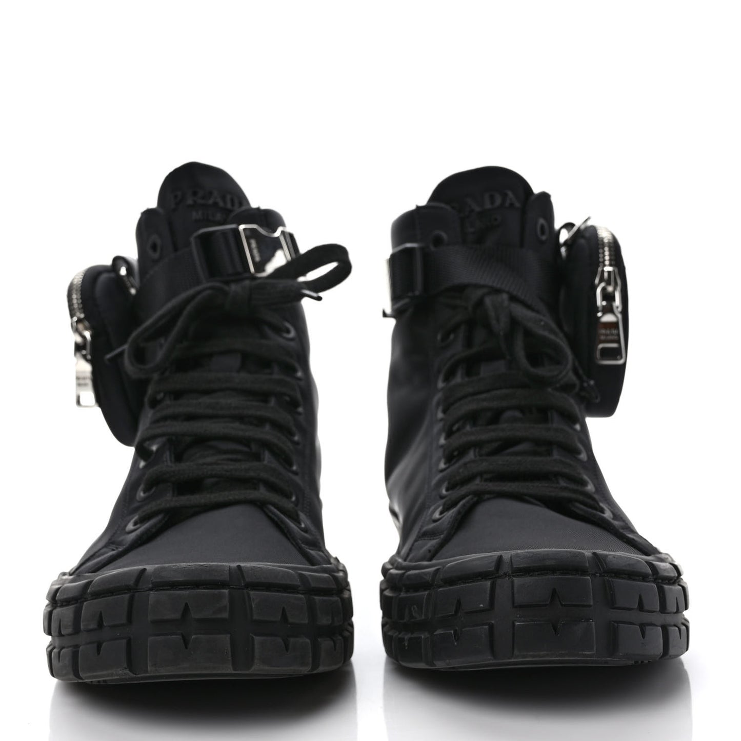 Re-Nylon Gabardine Metal Triangle Logo Mens Wheel Pouch Pocket High Top Sneakers 7.5 Black