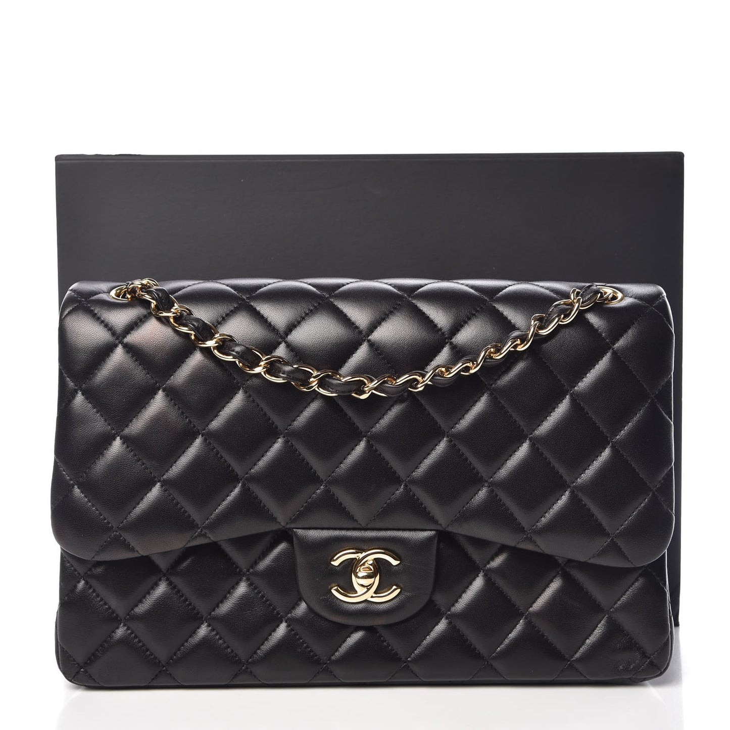Lambskin Quilted Jumbo Double Flap Black
