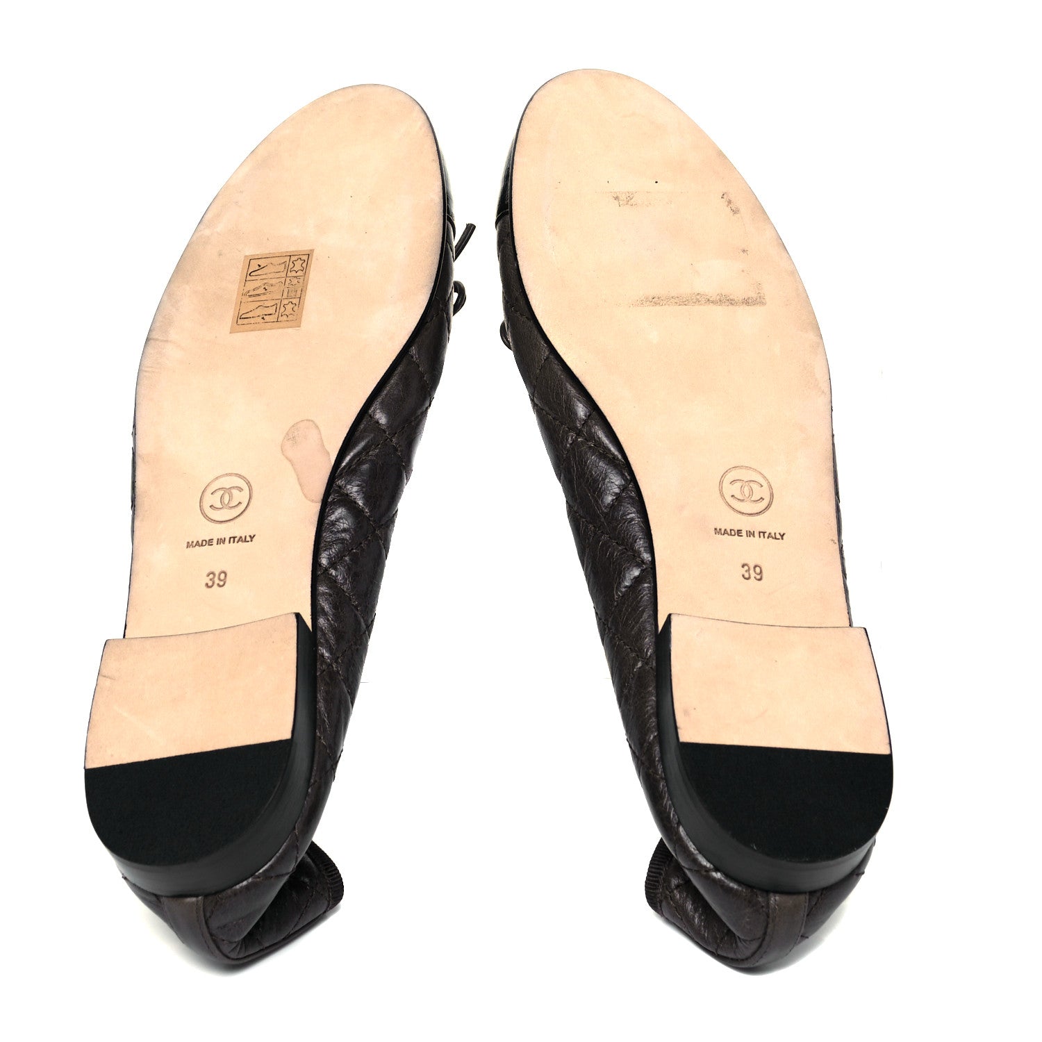 Chanel Metallic Aged Calfskin Patent Quilted CC Cap Toe Ballerina Flats 39 Dark Brown 5 of 7