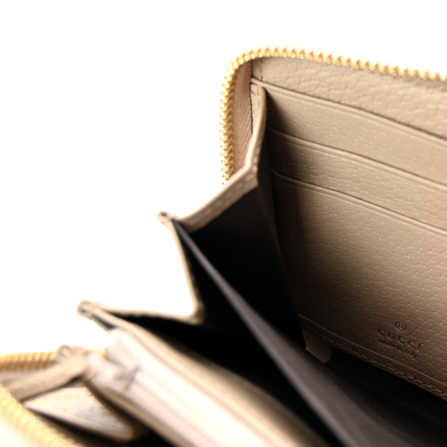 GG Supreme Monogram Textured Dollar Calfskin Web Ophidia Zip Around Wallet Beige Mystic White Oatmeal