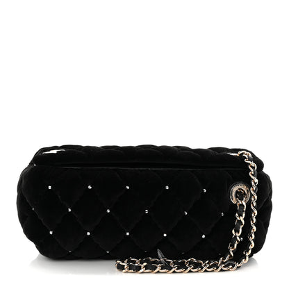 Chanel Velvet Diamanté Quilted Wristlet Clutch Black 1 of 10