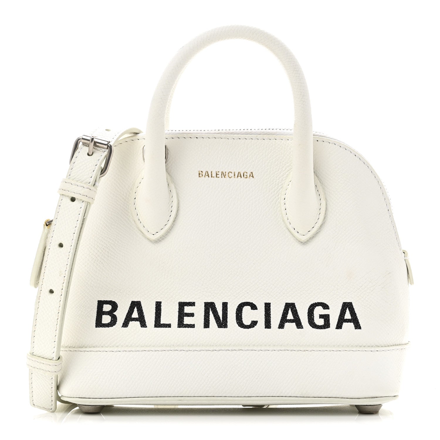 Balenciaga Grained Calfskin XXS Ville Top Handle Bag White Black