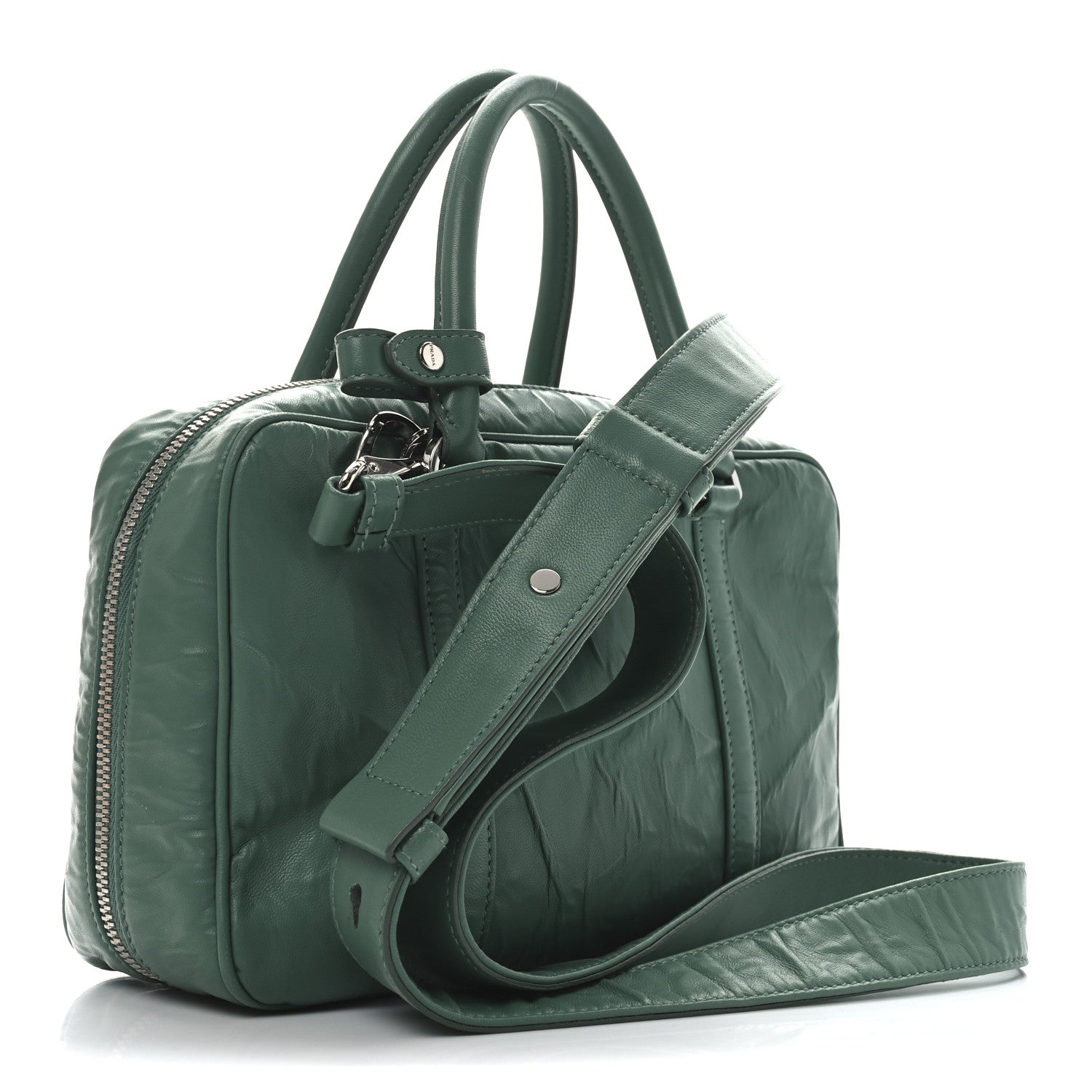 Prada Nappa Antique Medium Re-Edition 2001 Two Handle Bag Green 3 of 9