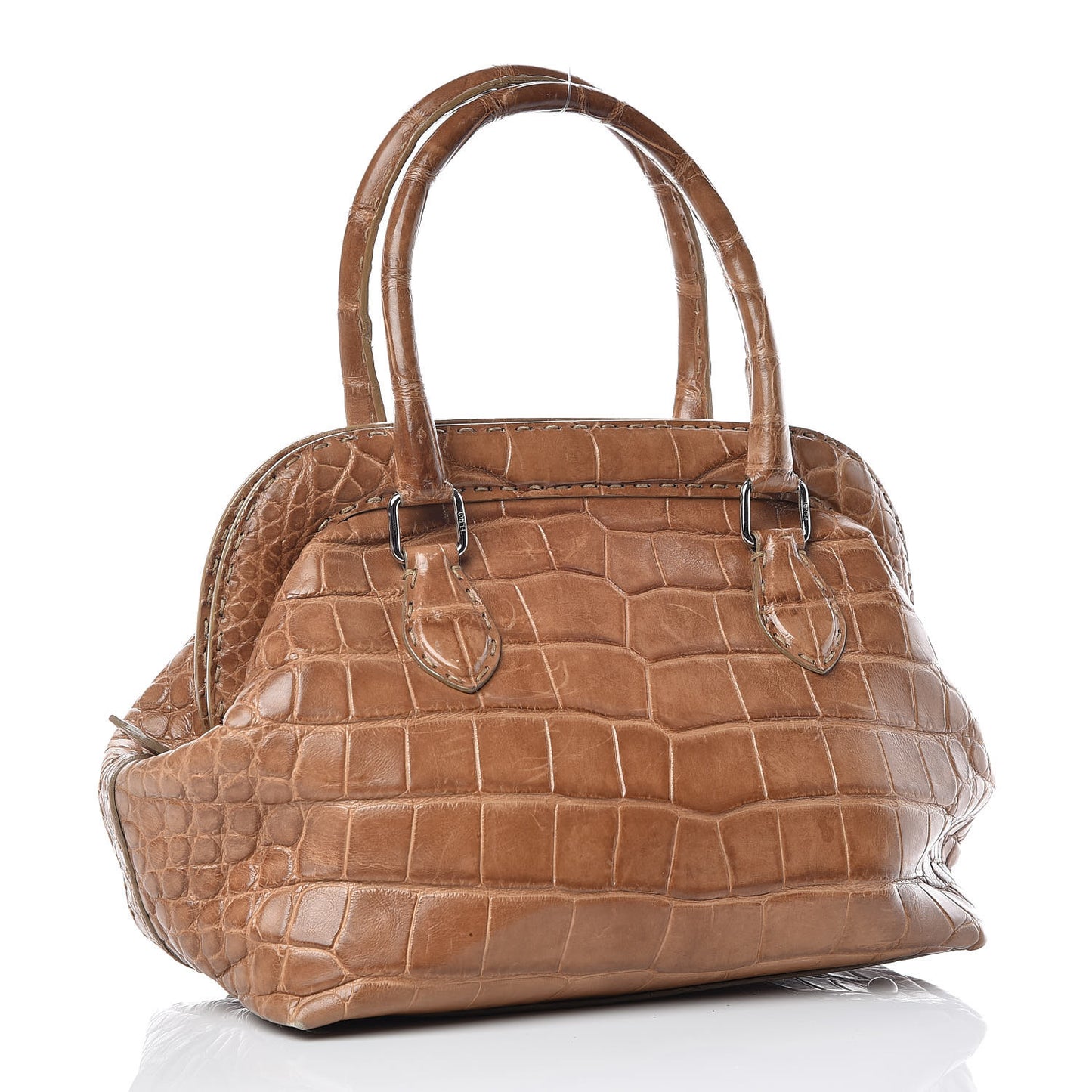 Crocodile Calfskin Romano Selleria Adele 1328 Bag Brown