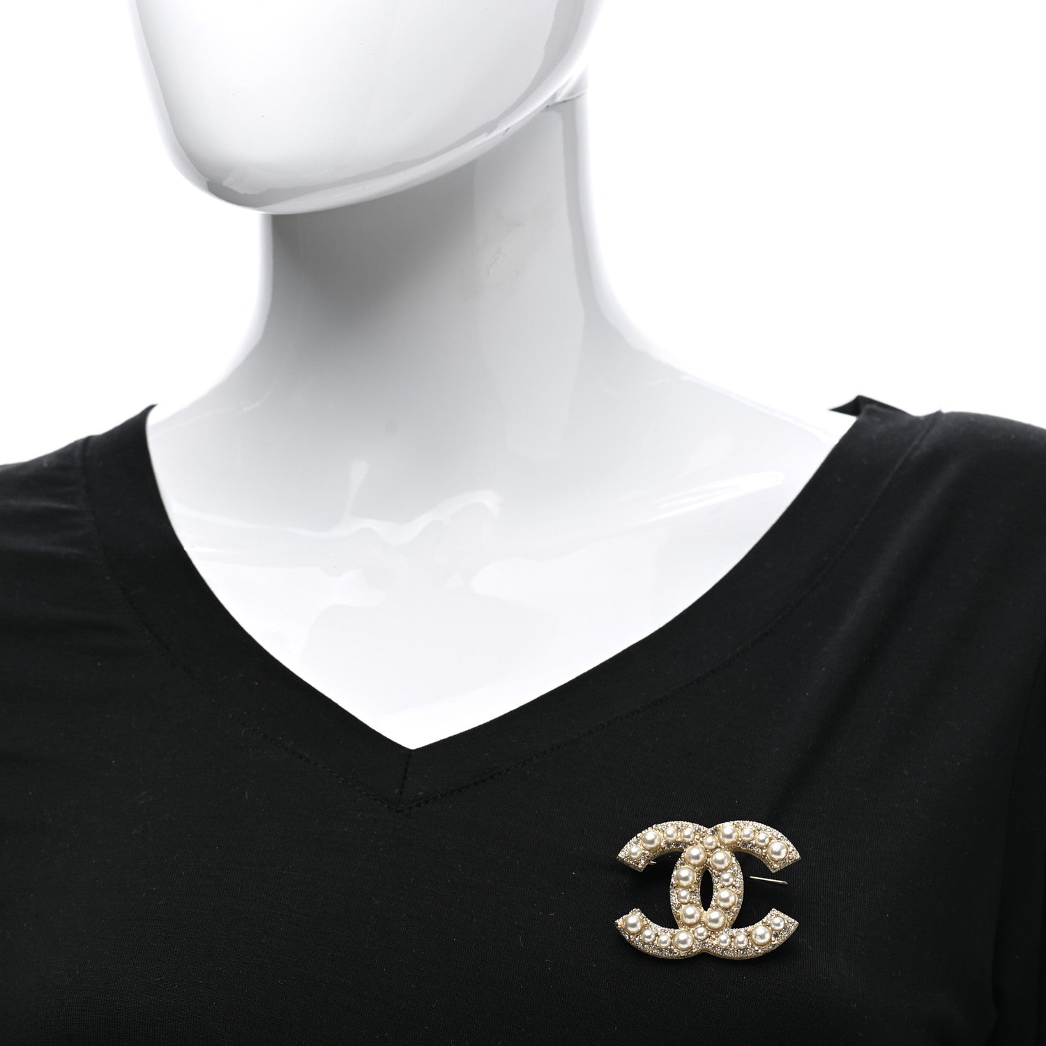 Chanel Metal Crystal Graduated Pearl CC Brooch Gold 2 of 5