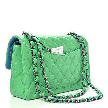 Chanel Lambskin Quilted Small Double Flap Green Blue 4 of 13