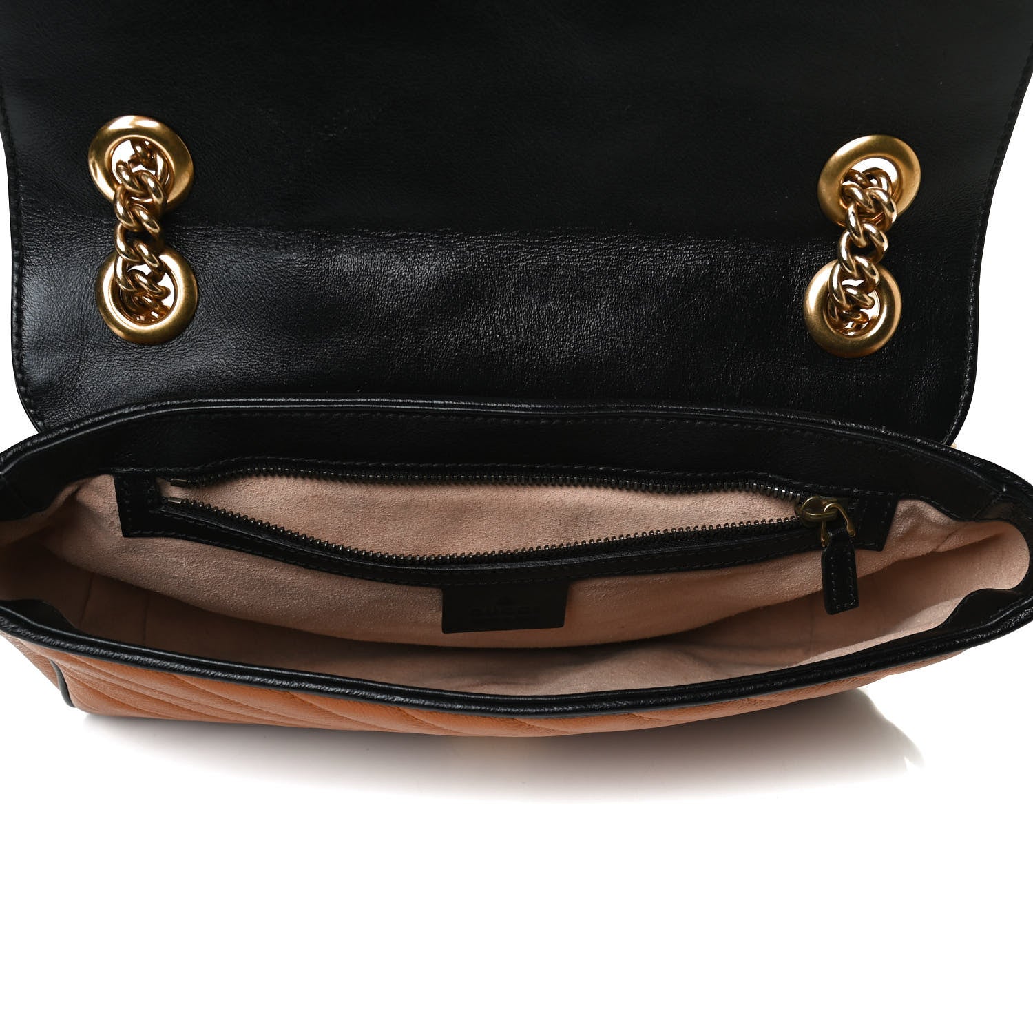 Gucci Vintage Effect Calfskin Matelasse Diagonal Small Torchon GG Marmont Shoulder Bag Cognac Black 5 of 13