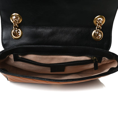 Gucci Vintage Effect Calfskin Matelasse Diagonal Small Torchon GG Marmont Shoulder Bag Cognac Black 5 of 13