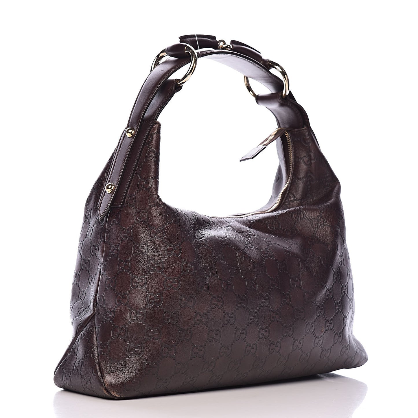 Guccissima Medium Horsebit Chain Hobo Dark Brown