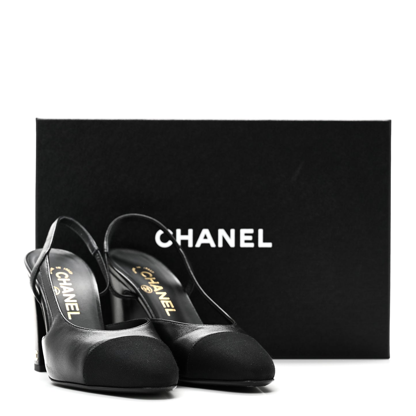 Lambskin Grosgrain Cap Toe CC Slingback Pumps 37 Black