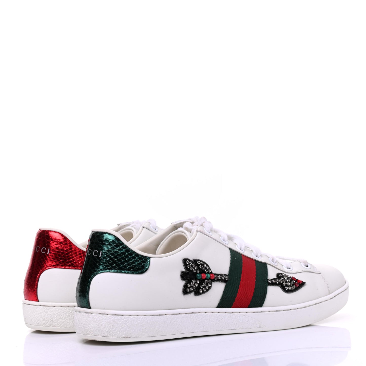 Calfskin Web Studded Womens Arrow Ace Sneakers 40 White
