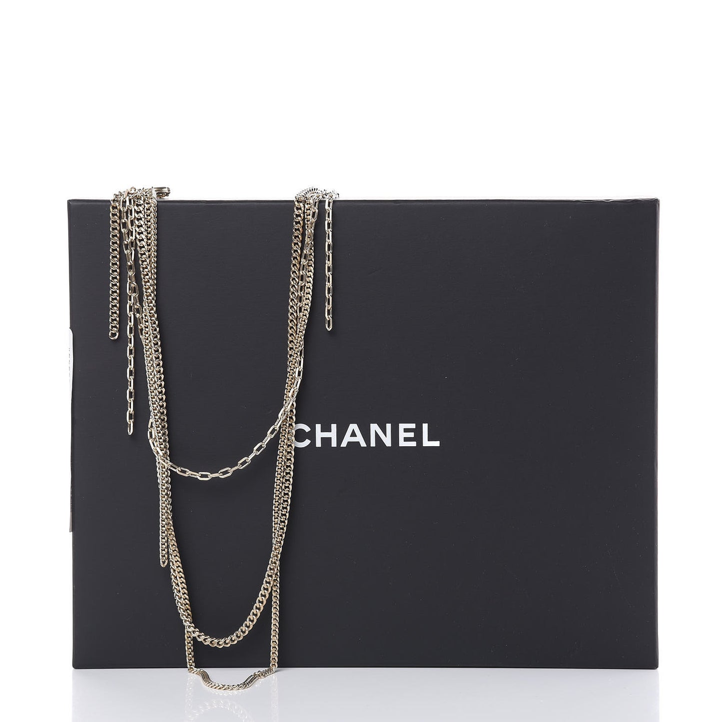 Baguette Gripoix Poured Glass CC Multi Strand Chain Necklace Light Gold