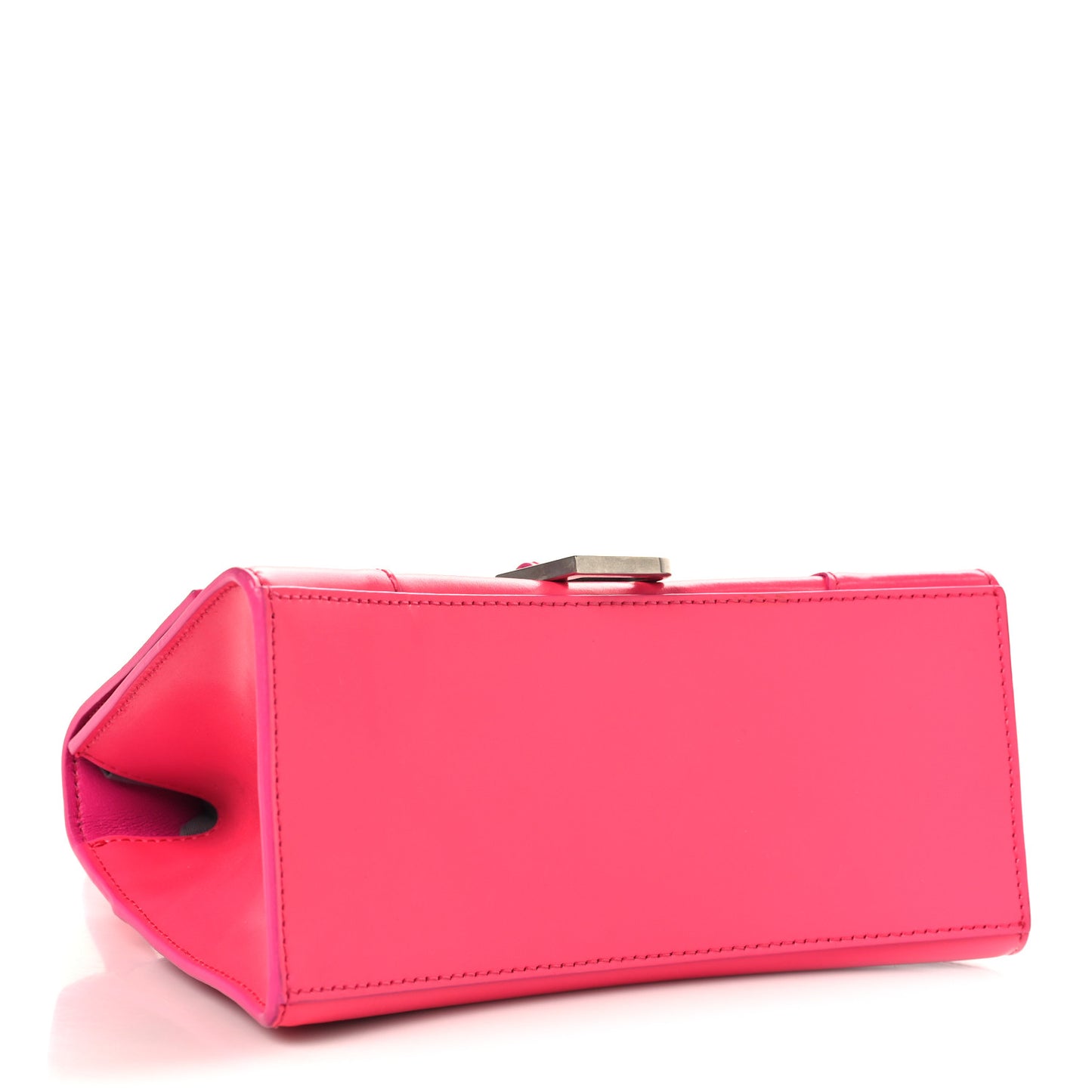 Shiny Box Calfskin Small Hourglass Top Handle Bag Acid Fuchsia