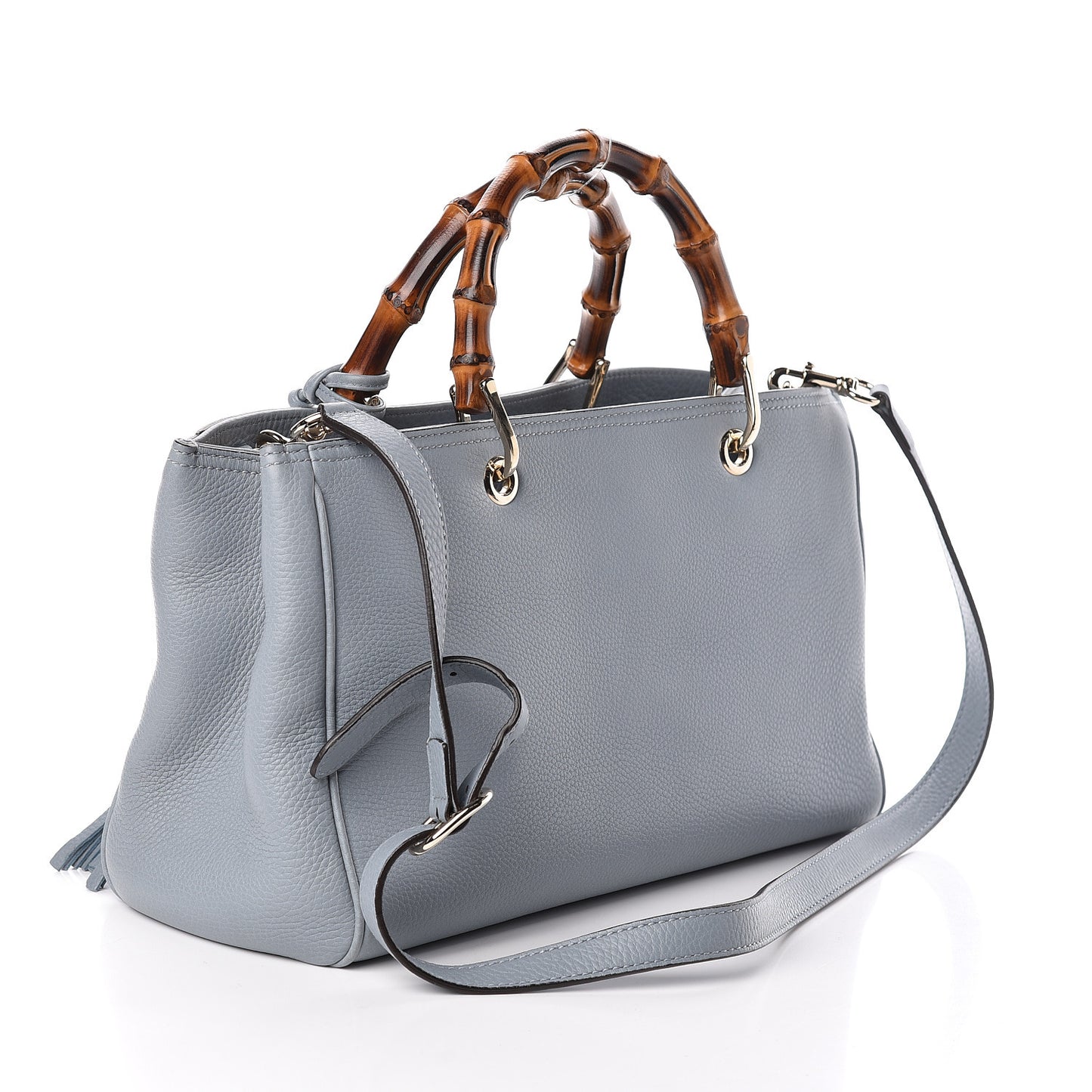 Pebbled Calfskin Medium Bamboo Shopper Tote Light Blue