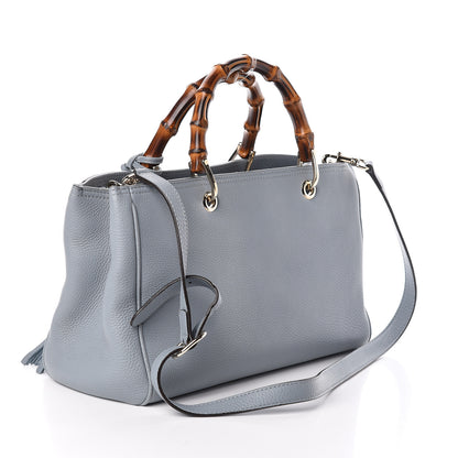 Gucci Pebbled Calfskin Medium Bamboo Shopper Tote Light Blue 4 of 11