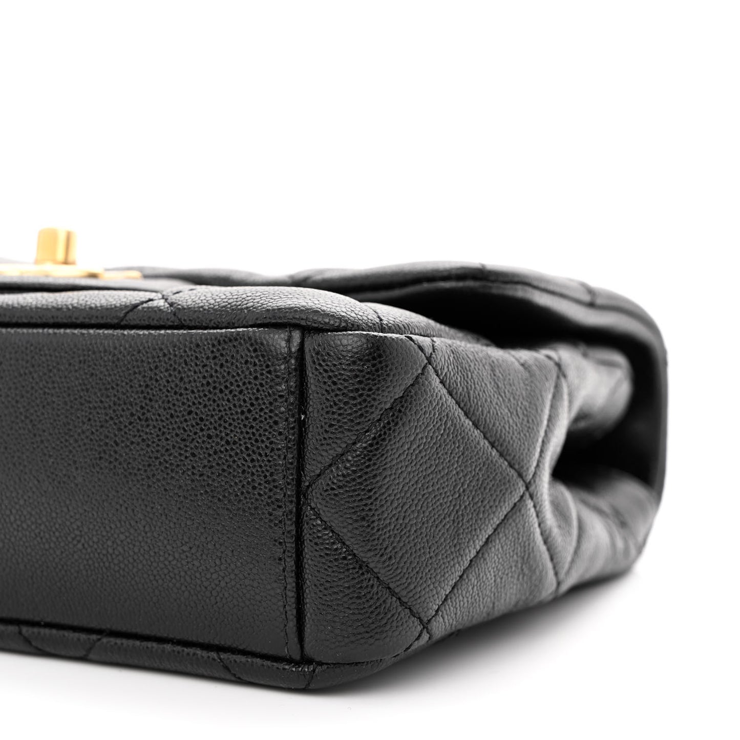 Shiny Caviar Quilted Mini Top Handle Flap Black