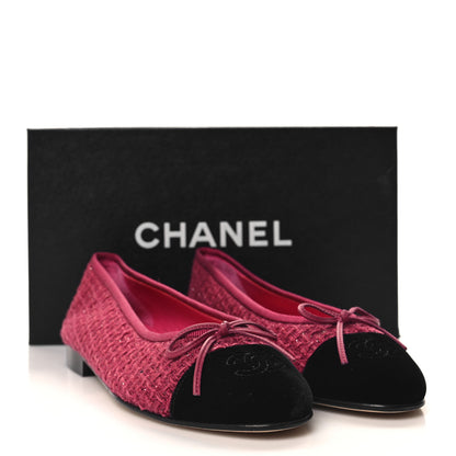 Chanel Tweed Velvet Cap Toe Ballerina Flats 37.5 Fuchsia Silver Black 9 of 9