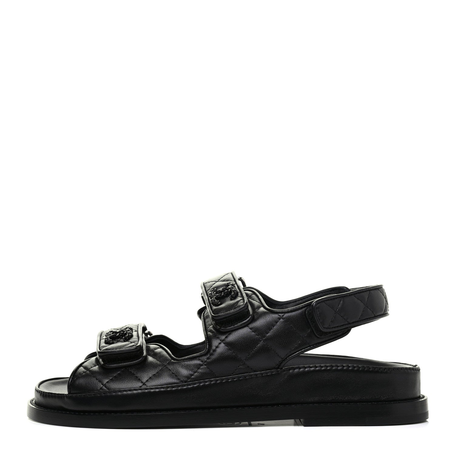 Chanel Lambskin Velcro Dad Sandals 36 Black 1 of 9