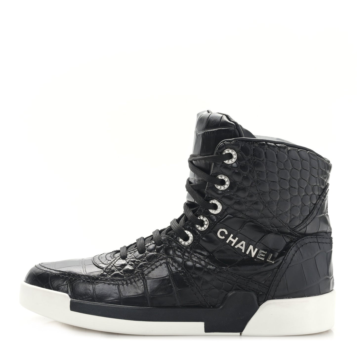 Calfskin Crocodile Embossed Cocodile High Top Sneakers 39 Black