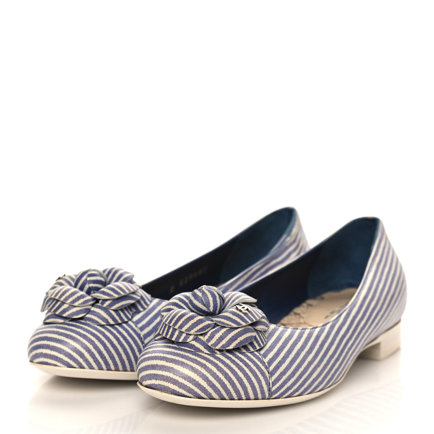 Lambskin Striped Camellia Ballerina Flats 35 Dark Blue