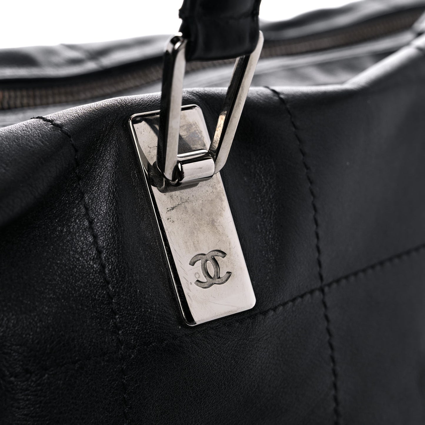 Lambskin Square Stitched Large Tote Black