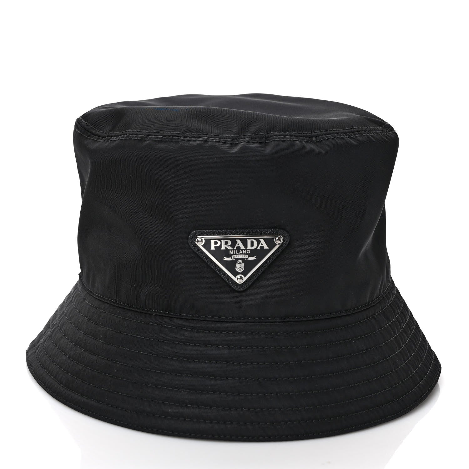 Prada Re-Nylon Metal Triangle Logo Mens Bucket Hat L Black 3 of 8