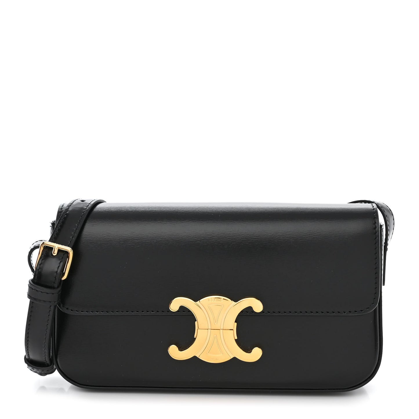 Shiny Calfskin Triomphe Shoulder Bag Black