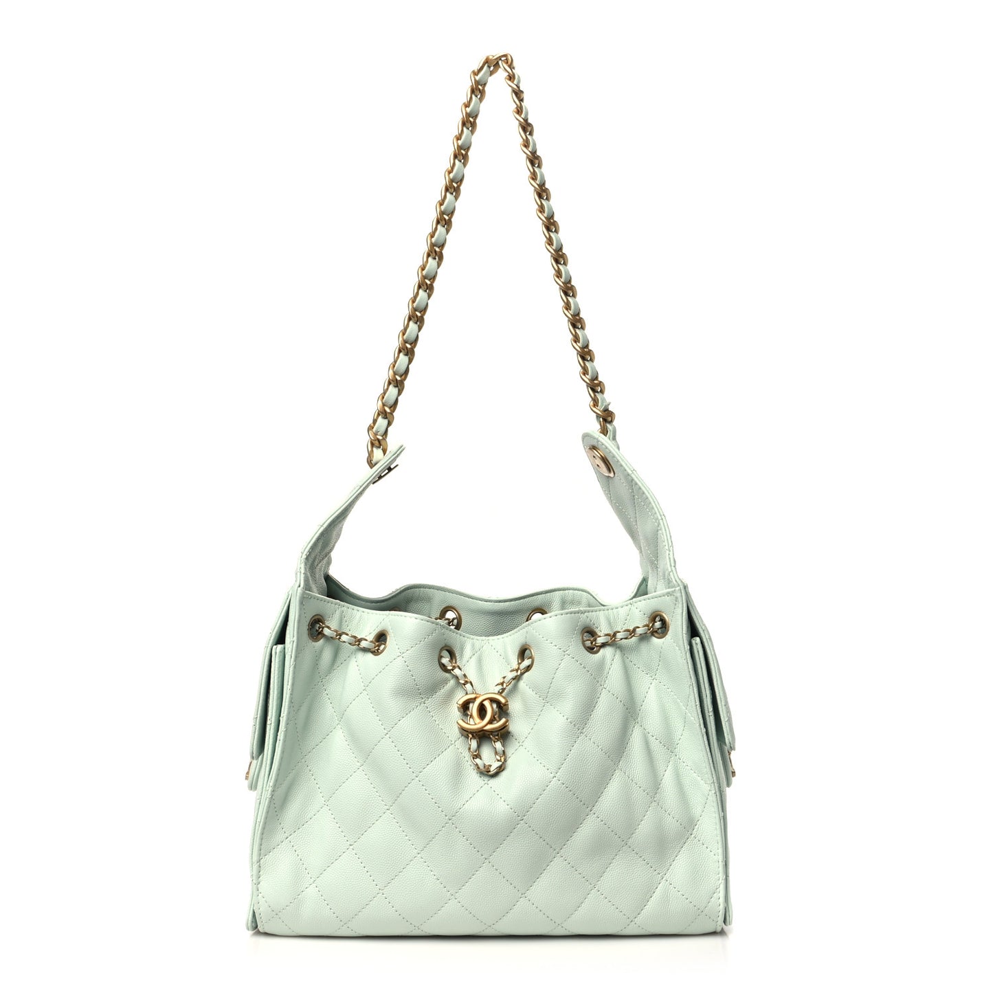Caviar Quilted Small Chanel 25 Handbag Light Green