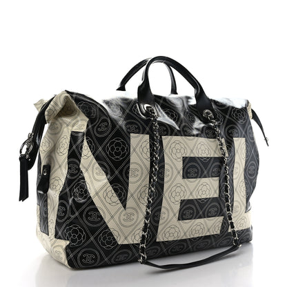 Chanel Coated Canvas Camellia Bowler Black Beige 3 of 9