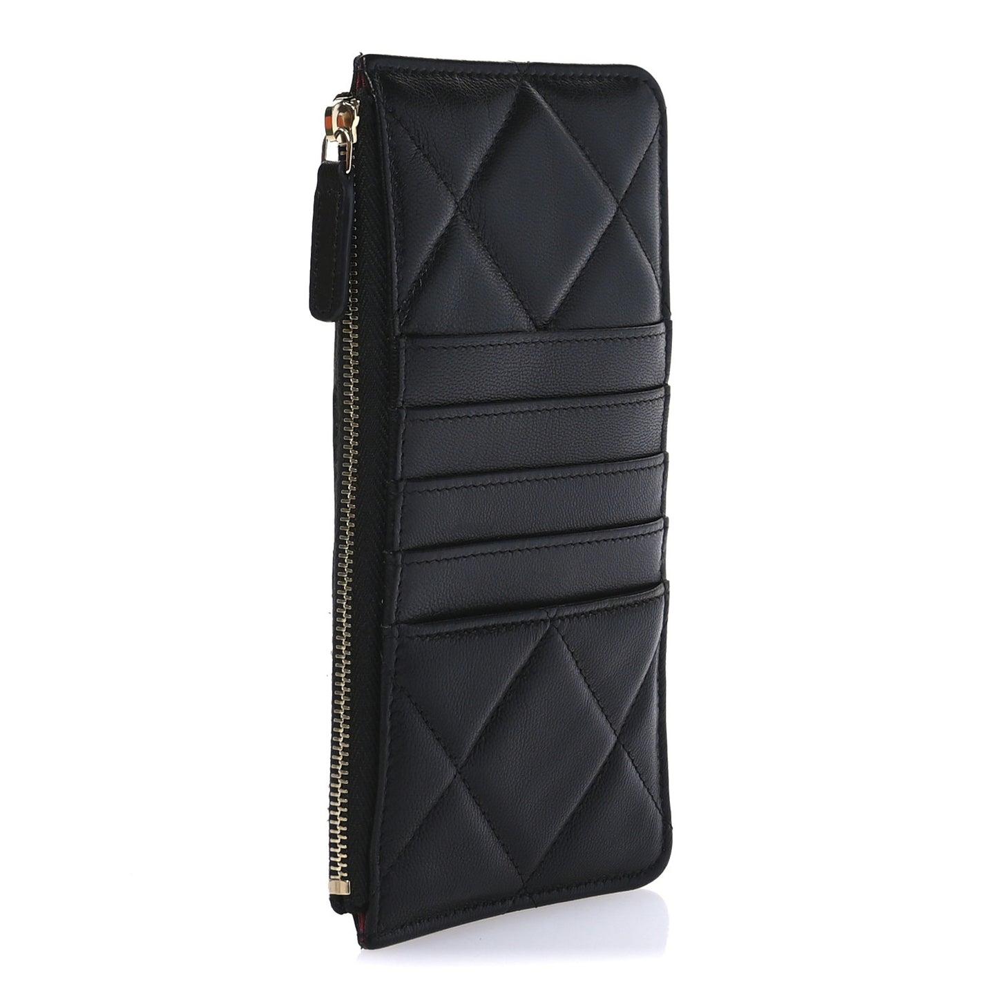Shiny Goatskin Quilted Chanel 19 Flat Wallet Pouch Black