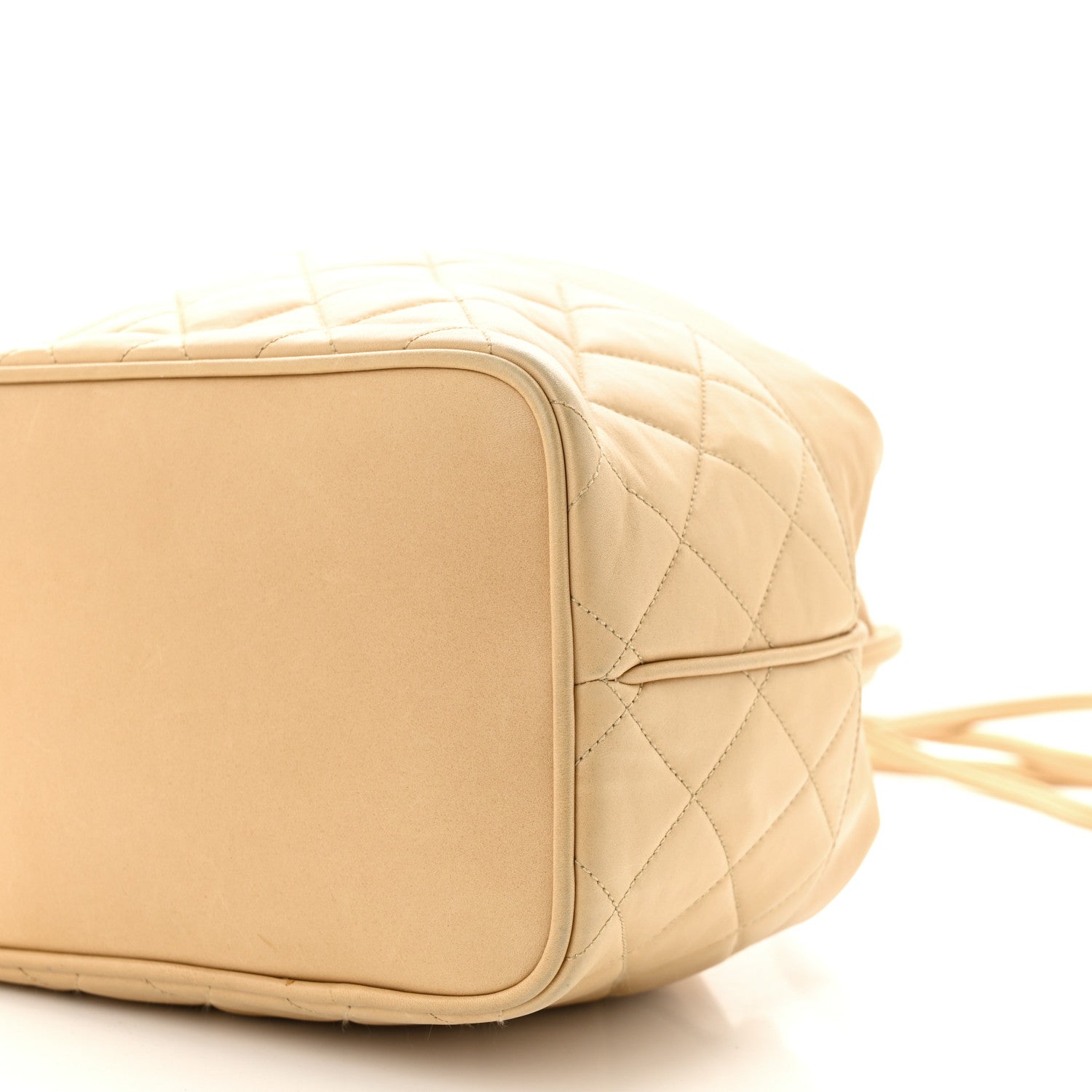 Chanel Lambskin Quilted Drawstring Bucket Bag Beige 12 of 13