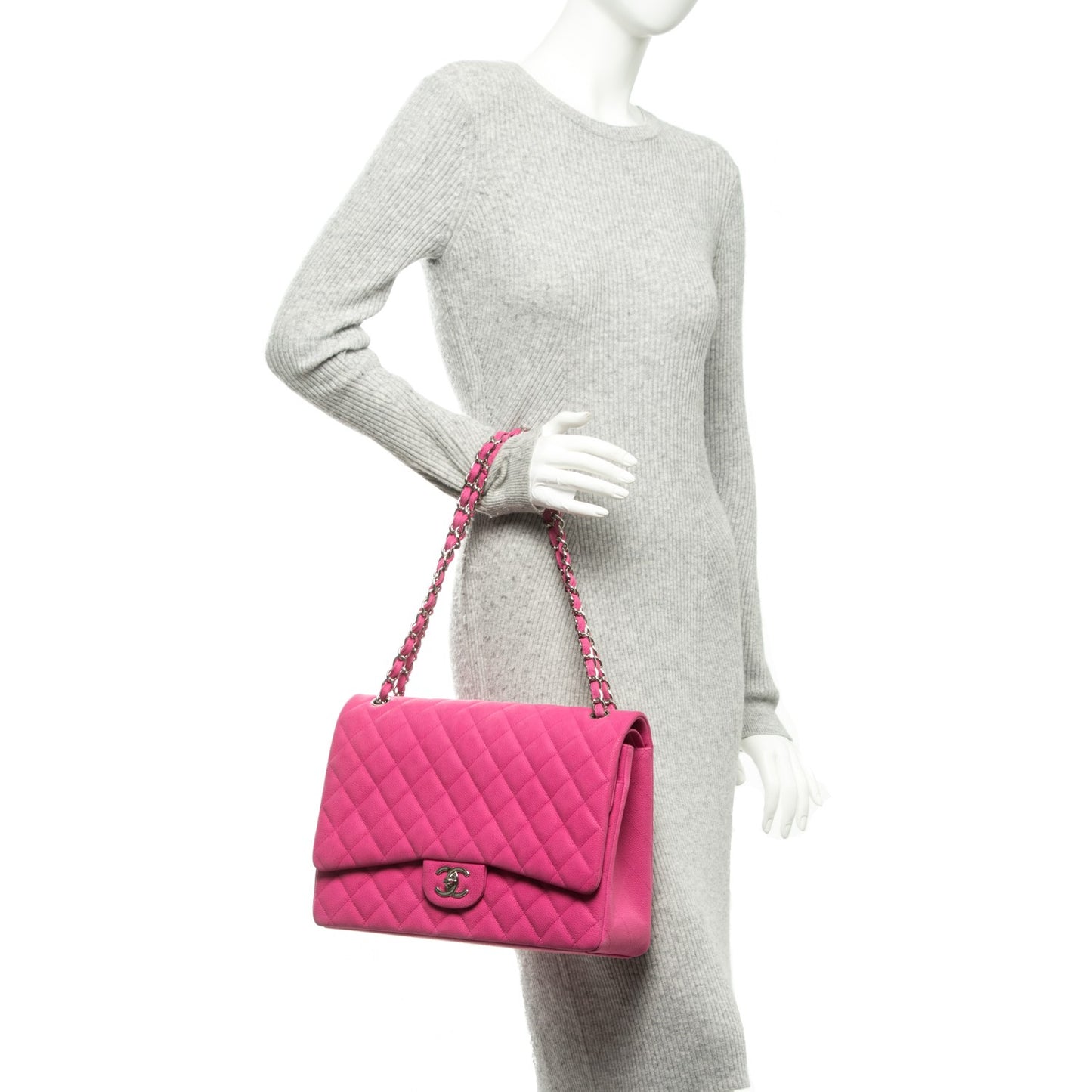 Iridescent Caviar Quilted Maxi Double Flap Pink