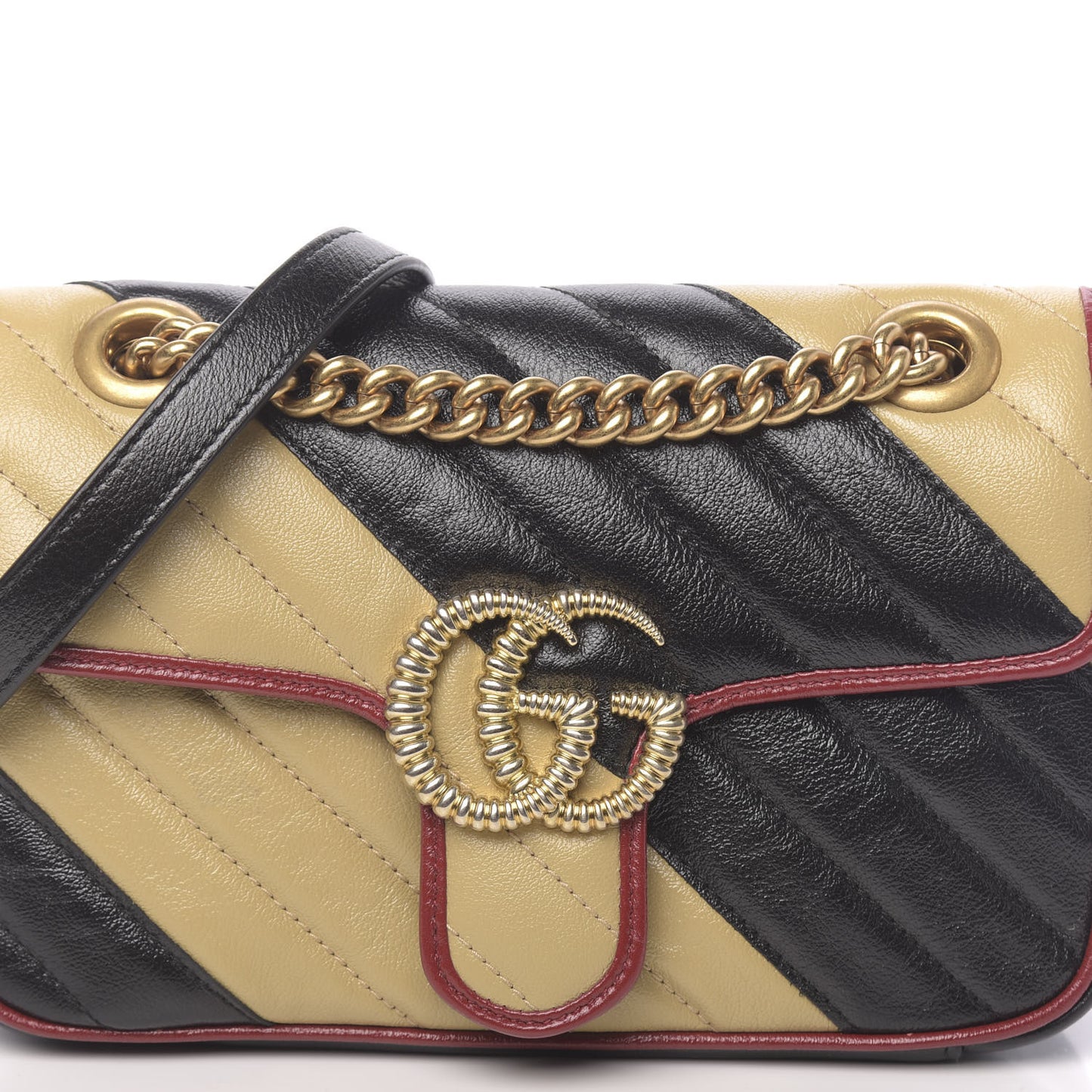 Azalea Calfskin Matelasse Diagonal Patchwork Mini Torchon GG Marmont Shoulder Bag Black Beige Romantic Cerise