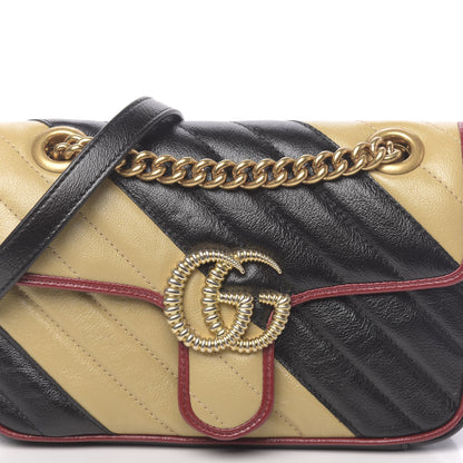 Gucci Azalea Calfskin Matelasse Diagonal Patchwork Mini Torchon GG Marmont Shoulder Bag Black Beige Romantic Cerise 10 of 10