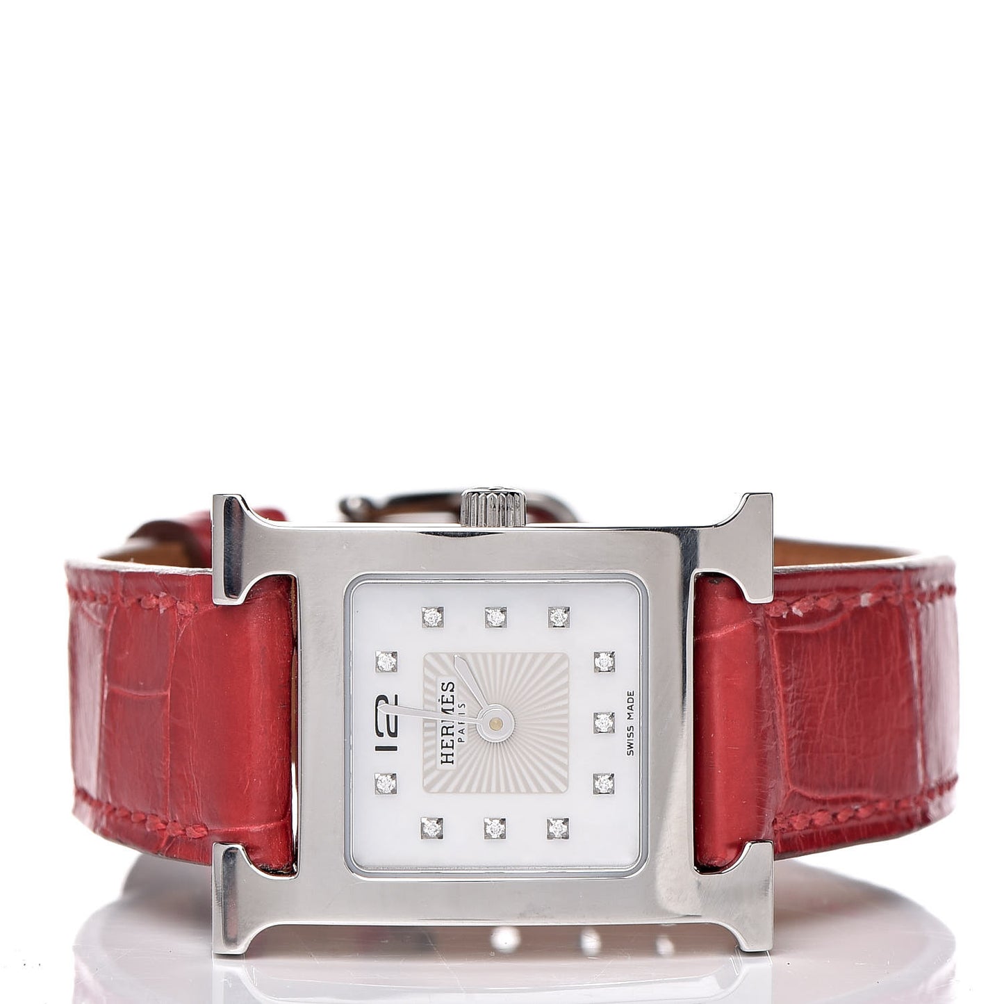Stainless Steel Alligator Diamond Mother of Pearl 21mm Heure H Hour Quartz Watch Braise