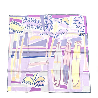 Hermes Silk Jersey Sea Surf and Fun Scarf 90 Rose Pale Mauve Jaune Soufre 1 of 6