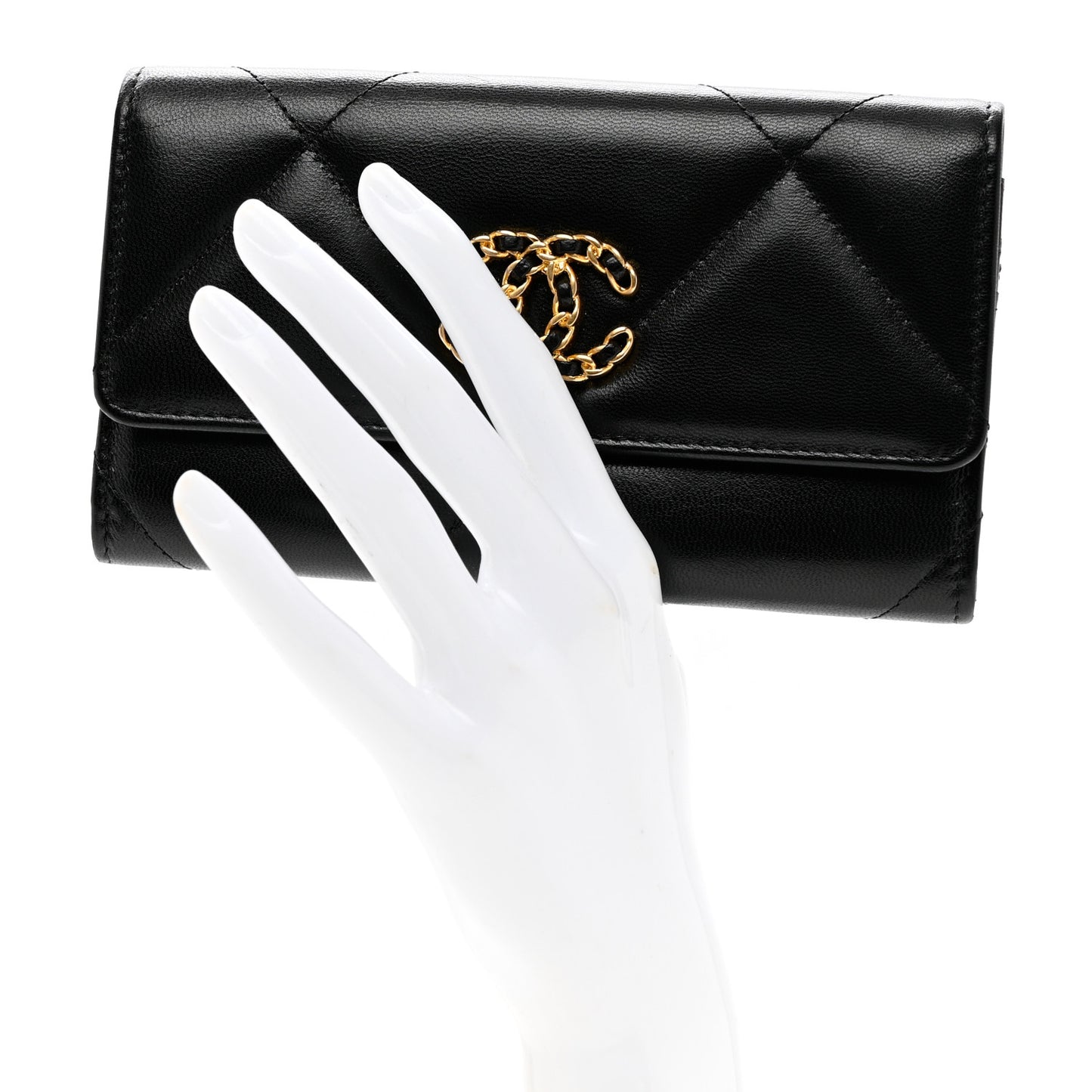 Lambskin Quilted Chanel 19 Flap Wallet Black
